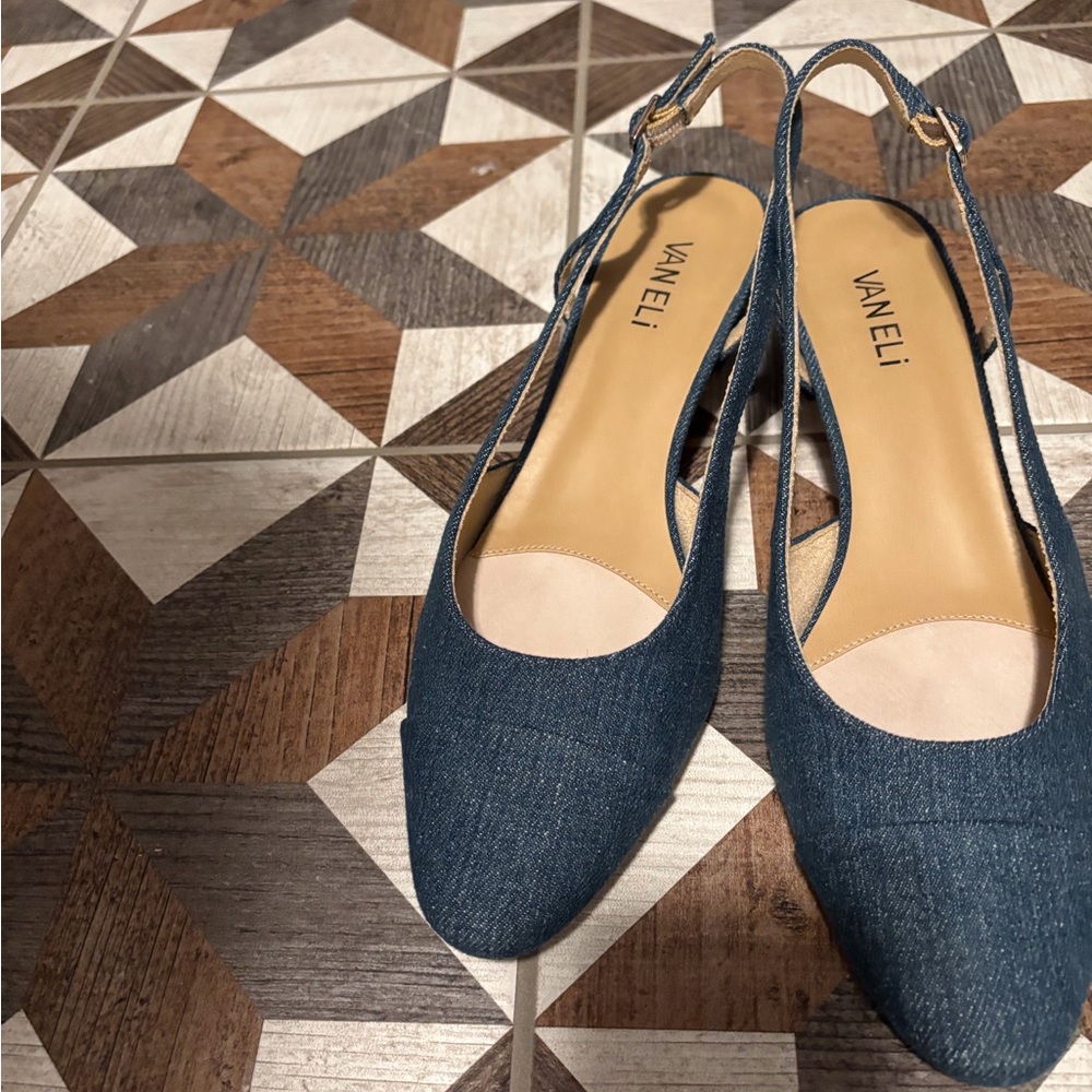Vaneli Blue Flats with Denim Texture and Slingback Design